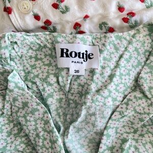 Rouje Mint Green Floral Button-Front Midi Dress